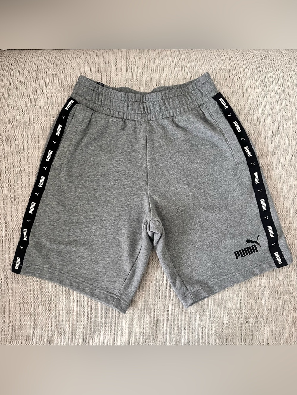 Puma Grey Athletic Shorts with Black Side Tape Branding
